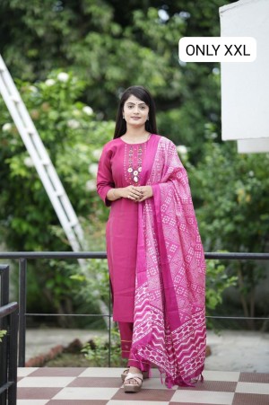 Beautiful handwork roman silk dark pink kurti pant dupatta